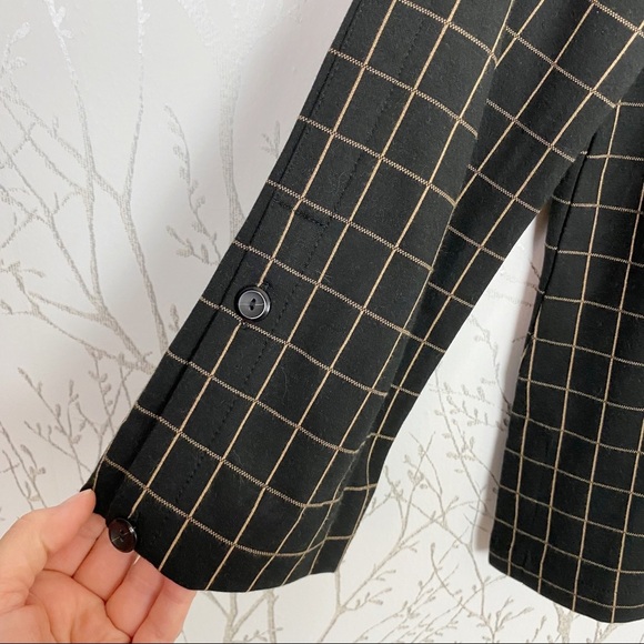 J. JILL Ponte Knit Black Tan Windowpane Grid Boat Neck Tunic Top Medium - Picture 5 of 12